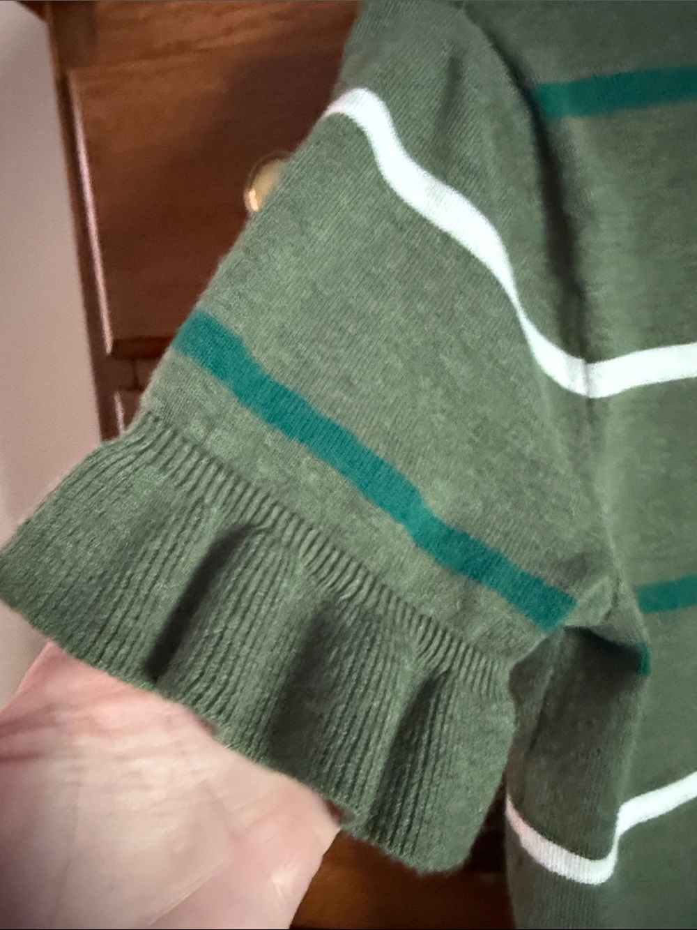 Green Striped Short-Sleeve Knit Sweater - Picture 5 of 5